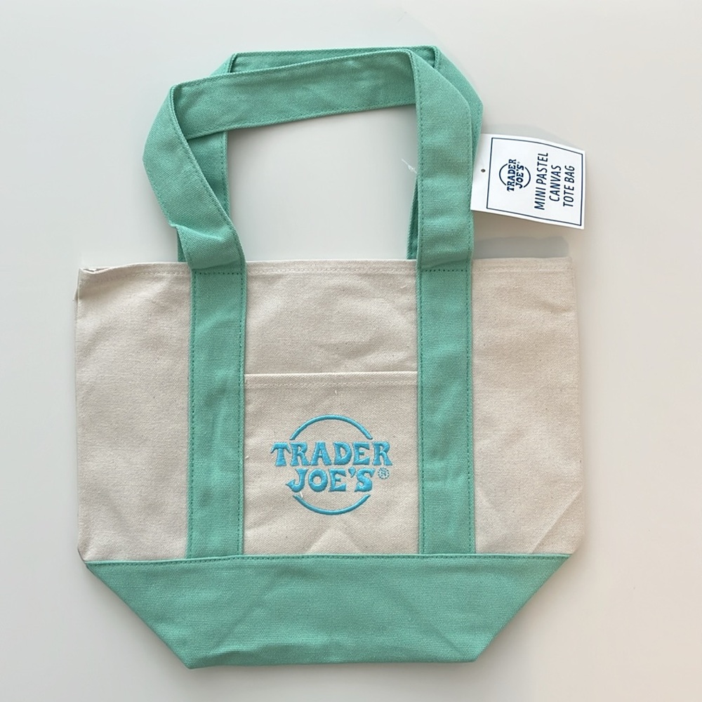 Trader Joes Mini Pastel Canvas Tote Bag - Mint